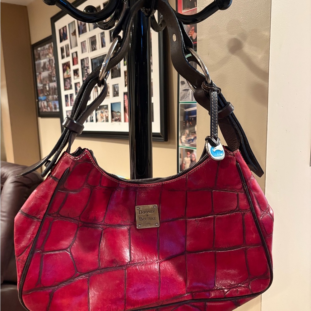 Dooney & Bourke Burgundy Croc-Embossed Shoulder Bag